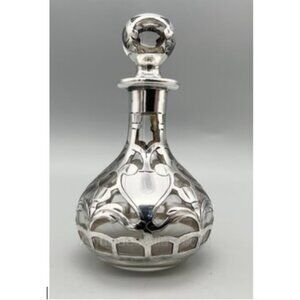 🌻VINTAGE STERLING SILVER OVERLAY FILIGREE ART NOUVEAU PERFUME SCENT BOTTLE 1900